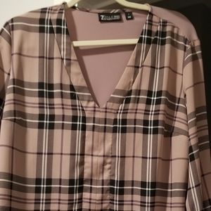 NY and Co Plaid rose  colored and gold size large blouse .